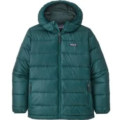PATAGONIA BOYS' HILOFT DOWN SWEATER HOODY DARK BOREALIS GREEN 22